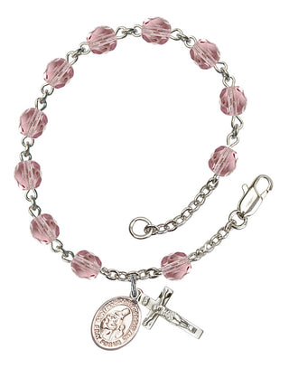 Saint Margaret of Scotland Engravable Rosary Bracelet with Lite Amethyst Beads