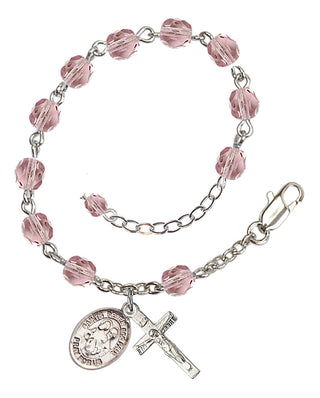Silver-Plated 6mm Fire-Polished Saints Peter & Paul Rosary Bracelet in Light Amethyst Engraved Catholic Saint Jewelry