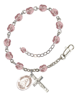 Silver-Plated 6mm Fire-Polished Saint Lydia Purpuraria Rosary Bracelet in Light Amethyst Engraved Catholic Saint Jewelry