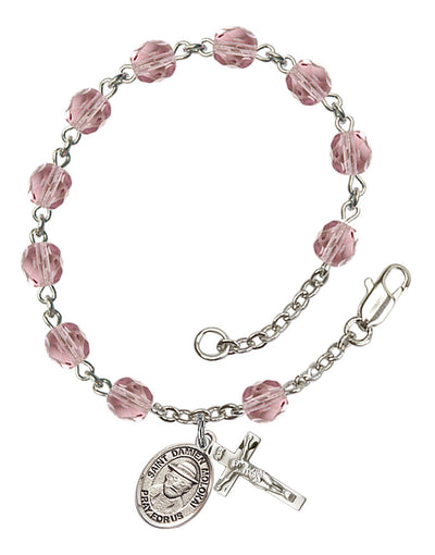 Saint Damien of Molokai Engravable Rosary Bracelet with Lite Amethyst Beads