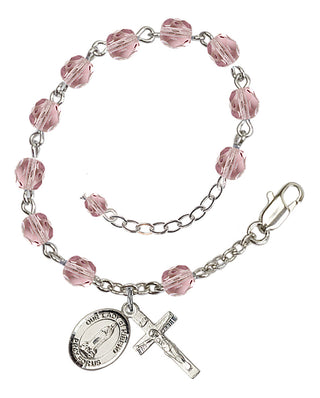 Silver-Plated 6mm Fire-Polished Our Lady of Kibeho Rosary Bracelet in Light Amethyst Engraved Catholic Saint Jewelry