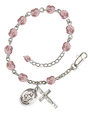 Silver-Plated 6mm Fire-Polished Saint Dismas Rosary Bracelet in Light Amethyst Engraved Catholic Saint Jewelry