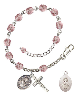 Adjustable Silver Plated 6mm Fire Polished Our Lady of Czestochowa Rosary Bracelet in Light Amethyst