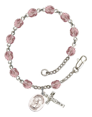Saint Medard of Noyon Engravable Rosary Bracelet with Lite Amethyst Beads