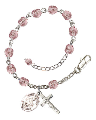 Silver-Plated 6mm Fire-Polished Saint Norbert of Xanten Rosary Bracelet in Light Amethyst Engraved Catholic Saint Jewelry