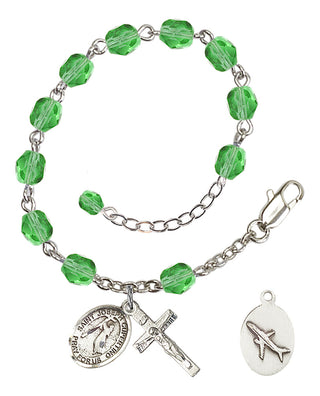 Adjustable Silver Plated 6mm Fire Polished Saint Joseph of Cupertino Rosary Bracelet in Peridot