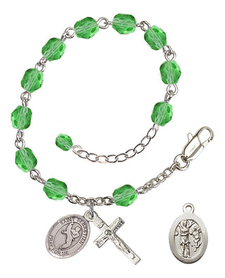 Adjustable Silver Plated 6mm Fire Polished Saint Sebastian/Martial Arts Rosary Bracelet in Peridot