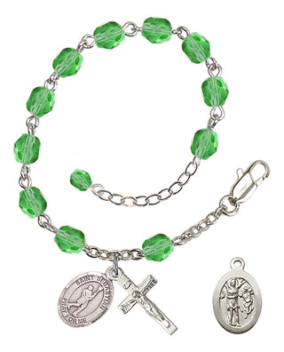 Adjustable Silver Plated 6mm Fire Polished Saint Sebastian/Lacrosse Rosary Bracelet in Peridot