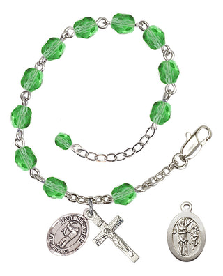 Adjustable Silver Plated 6mm Fire Polished Saint Sebastian / Archery Rosary Bracelet in Peridot