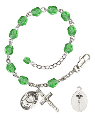 Adjustable Silver Plated 6mm Fire Polished Pope Emeritace Benedict XVI Rosary Bracelet in Peridot