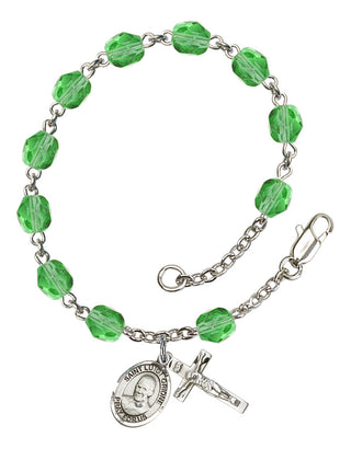 Saint Luigi Orione Engravable Rosary Bracelet with Peridot Beads