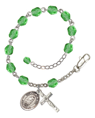 Silver-Plated 6mm Fire-Polished Our Lady of Tears Rosary Bracelet in Peridot Engraved Catholic Saint Jewelry