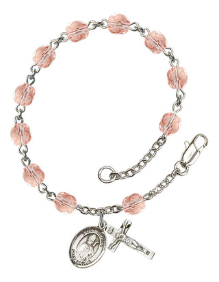 Saint Dennis Engravable Rosary Bracelet with Pink Beads