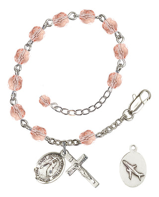 Adjustable Silver Plated 6mm Fire Polished Saint Joseph of Cupertino Rosary Bracelet in Pink