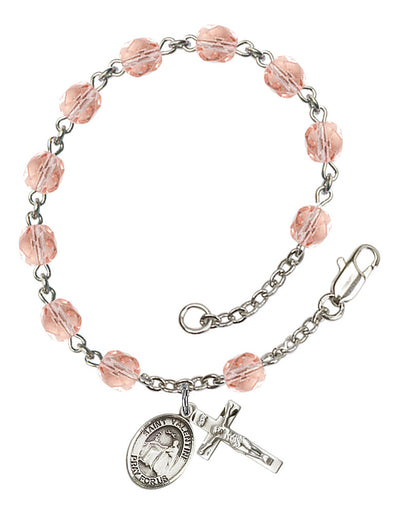 Saint Valentine of Rome Engravable Rosary Bracelet with Pink Beads