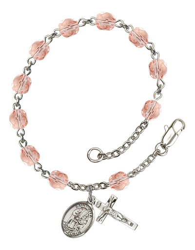 Saint Zita Engravable Rosary Bracelet with Pink Beads