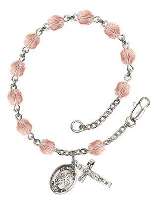 Saint Aaron Engravable Rosary Bracelet with Pink Beads