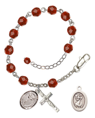 Adjustable Silver Plated 6mm Fire Polished Saint Christopher/Cheerleading Rosary Bracelet in Ruby