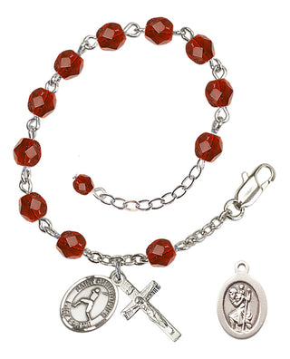 Adjustable Silver Plated 6mm Fire Polished Saint Christopher/Baseball Rosary Bracelet in Ruby