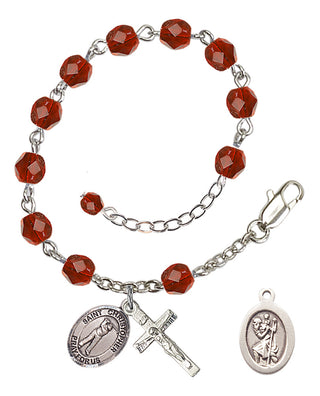 Adjustable Silver Plated 6mm Fire Polished Saint Christopher/Golf Rosary Bracelet in Ruby