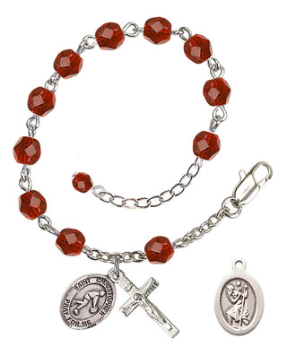 Adjustable Silver Plated 6mm Fire Polished Saint Christopher/Basketball Rosary Bracelet in Ruby