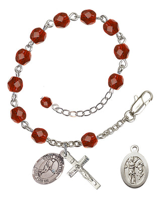 Adjustable Silver Plated 6mm Fire Polished Saint Sebastian/Tennis Rosary Bracelet in Ruby