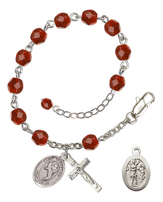 Adjustable Silver Plated 6mm Fire Polished Saint Sebastian/Martial Arts Rosary Bracelet in Ruby
