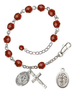 Adjustable Silver Plated 6mm Fire Polished Saint Sebastian / Rugby Rosary Bracelet in Ruby