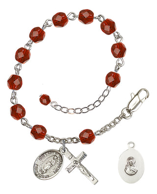 Silver-Plated 6mm Fire-Polished Our Lady of Guadalupe Rosary Bracelet in Ruby Engraved Catholic Saint Jewelry