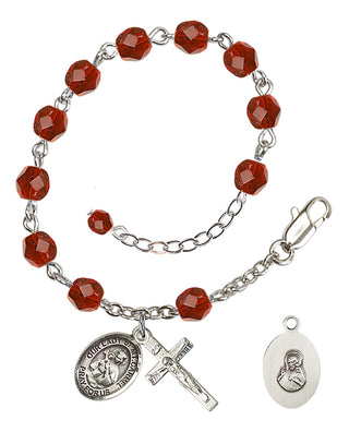 Adjustable Silver Plated 6mm Fire Polished Our Lady of Mount Carmel Rosary Bracelet in Ruby