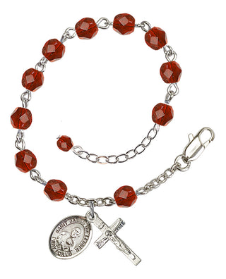 Silver-Plated 6mm Fire-Polished Saint James the Lesser Rosary Bracelet in Ruby Engraved Catholic Saint Jewelry