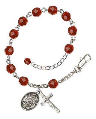 Silver-Plated 6mm Fire-Polished Saint Deborah Rosary Bracelet in Ruby Engraved Catholic Saint Jewelry