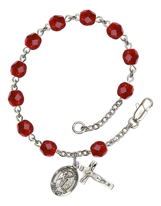 Saint Fiacre Engravable Rosary Bracelet with Ruby Beads