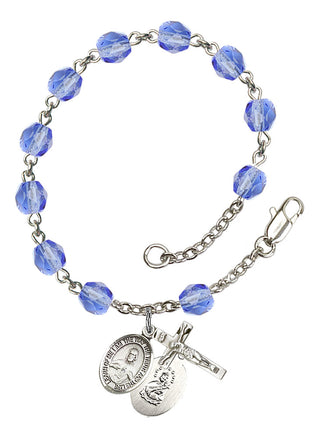 Scapular Engravable Rosary Bracelet with Sapphire Beads