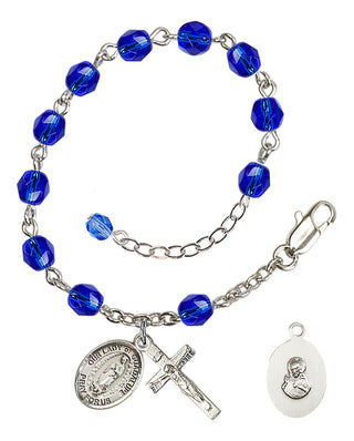 Silver-Plated 6mm Fire-Polished Our Lady of Guadalupe Rosary Bracelet in Sapphire Engraved Catholic Saint Jewelry