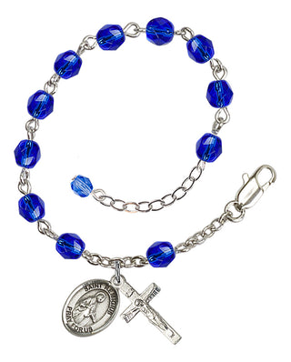 Silver-Plated 6mm Fire-Polished Saint Remigius of Reims Rosary Bracelet in Sapphire Engraved Catholic Saint Jewelry