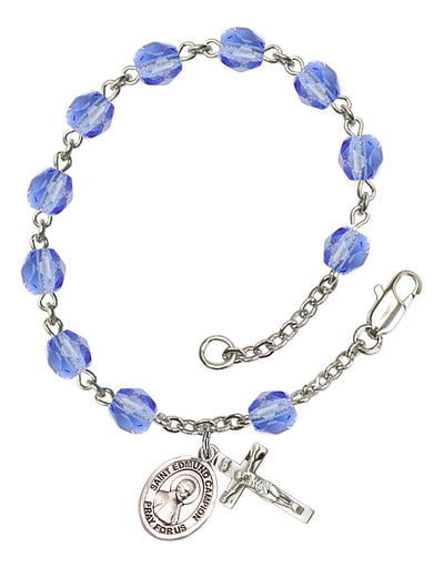 Saint Edmund Campion Engravable Rosary Bracelet with Sapphire Beads