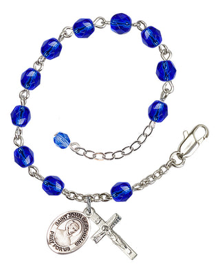 Silver-Plated 6mm Fire-Polished Saint John Berchmans Rosary Bracelet in Sapphire Engraved Catholic Saint Jewelry
