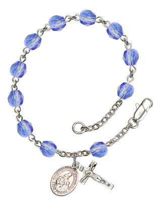 Saint Margaret of Scotland Engravable Rosary Bracelet with Sapphire Beads