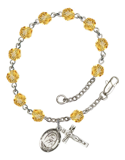 Saint Louise de Marillac Engravable Rosary Bracelet with Topaz Beads