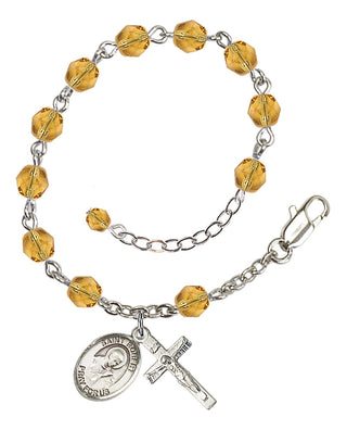 Silver-Plated 6mm Fire-Polished Saint Robert Bellarmine Rosary Bracelet in Topaz Engraved Catholic Saint Jewelry