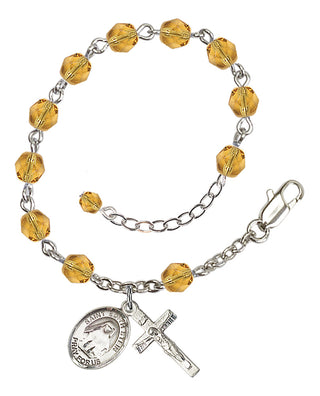 Silver-Plated 6mm Fire-Polished Saint Edith Stein Rosary Bracelet in Topaz Engraved Catholic Saint Jewelry