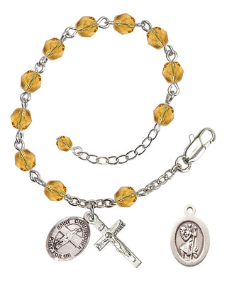 Adjustable Silver Plated 6mm Fire Polished Saint Christopher/Volleyball Rosary Bracelet in Topaz
