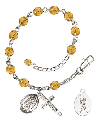 Adjustable Silver Plated 6mm Fire Polished Saint Rita / Baseball Rosary Bracelet in Topaz