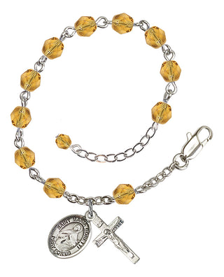 Silver-Plated 6mm Fire-Polished Saint Maria Goretti Rosary Bracelet in Topaz Engraved Catholic Saint Jewelry