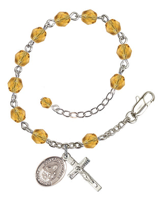 Silver-Plated 6mm Fire-Polished Our Lady of Grapes Rosary Bracelet in Topaz Engraved Catholic Saint Jewelry