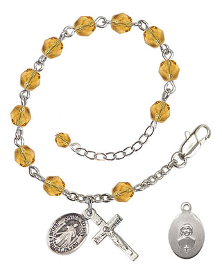 Adjustable Silver Plated 6mm Fire Polished Divine Mercy Rosary Bracelet in Topaz