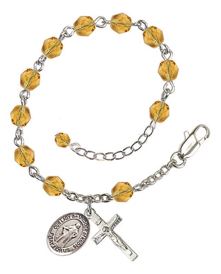 Silver-Plated 6mm Fire-Polished Our Lady the Undoer of Knots Rosary Bracelet in Topaz Engraved Catholic Saint Jewelry