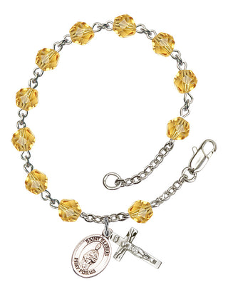 Saint Eligius Engravable Rosary Bracelet with Topaz Beads