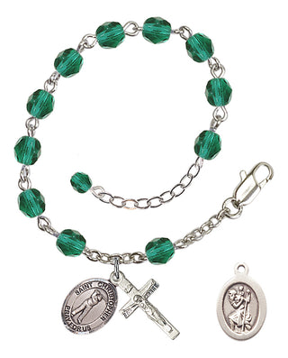 Adjustable Silver Plated 6mm Fire Polished Saint Christopher/Golf Rosary Bracelet in Zircon